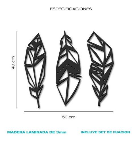 Imagen 7 de 7 de Cuadro Decorativo En Madera Calada 3 Plumas Mural