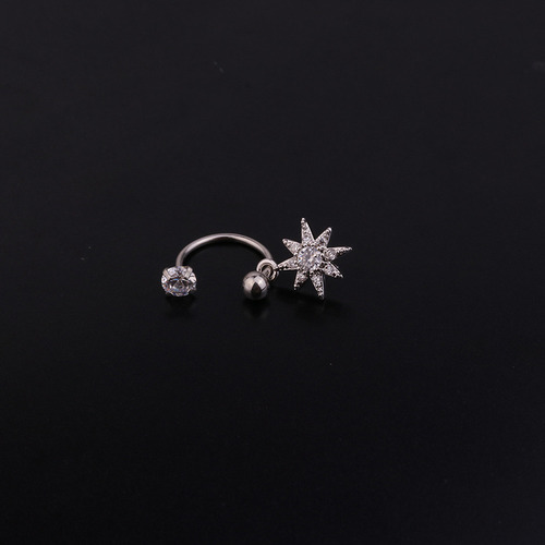 Pendiente Colgante De Circonio Con Flor Perforada Con Anillo