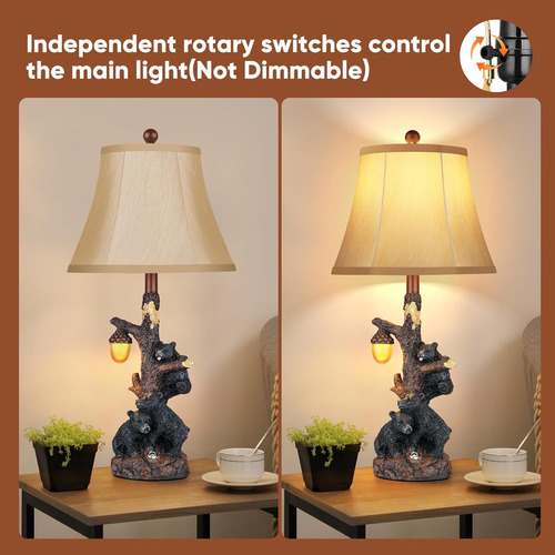 Juego 2 Lámparas De Mesa De Oso Con Luz Nocturna Y Usb