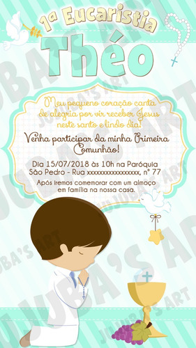 Imagem 2 de 3 de Convite Digital Primeira Eucaristia Comunhão Menino #mod4