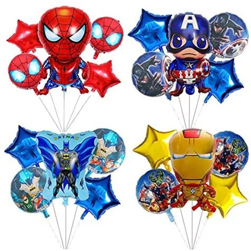 Set X 5 Globos Cumpleaños Superhéroes Batman Ironman Spiderm