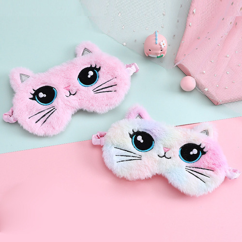 Antifaz Infantil De Felpa Para Dormir Con Forma Cara De Gato Color Rosa Rosa