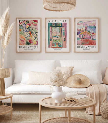 Set De 3 Cuadros Con Vidrio Abstractos Matisse Obras Paisaje