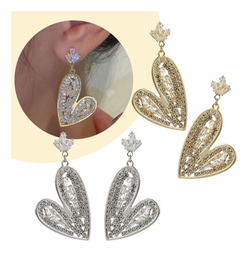 Aretes De Corazones Pendientes Con Piedras Brillantes Moda