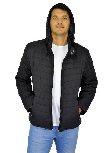 Campera Hombre Abrigo Inflable Importada C/ Capucha Negra