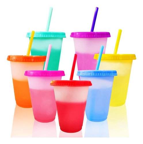 Color Changing Cups,7 Pack 16 Onzas Reusable Plastic Cup Wit