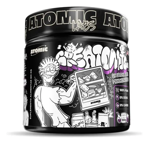 Creatina 100% Pura Monohidratada - Creatomic Atomic Labs 300g - Rende 100 doses - Sabor Neutro