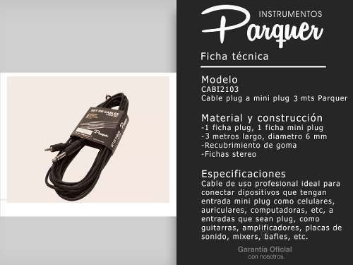 Imagen 2 de 8 de Cable Plug 6.5 A Mini Plug 3.5 Parquer 3 Metros Stereo