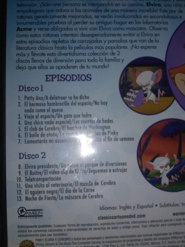 Dvd Pinky Y Cerebro Con Elvira, La Serie Completa