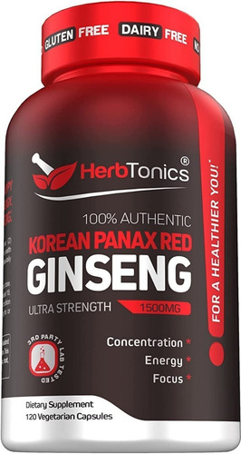 Herbtonics Coreano Panax Ginseng Rojo Alta Potencia 120cap Sabor Sin sabor