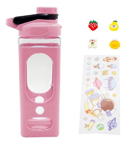 Garrafa Garrafinha Colorida Fitness C/ Figurinhas 870 Ml Cor Rosa