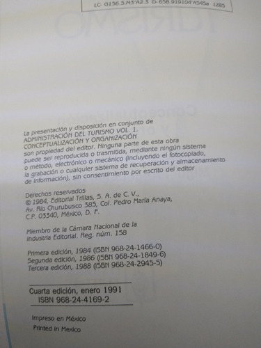Administración Del Turismo. Conceptualización Y Organización