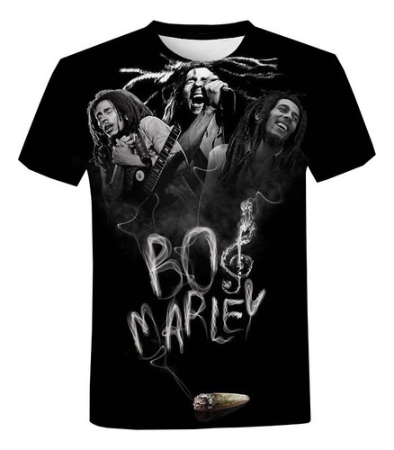 Camiseta De Manga Corta Con Gráficos 3d De Bob Marley