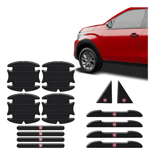 Kit Protetor Maçaneta Fibra De Carbono Fiat Alto Relevo