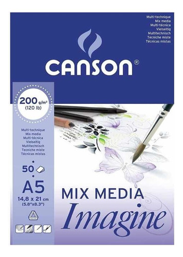 Block Imagine Canson, Mix Media, A5 200g 14.8 X 21 Cm 50hoja