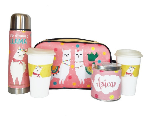 Llama  Juego De Te Café Kit Termo 500 Ml Taza Cafe Vasos