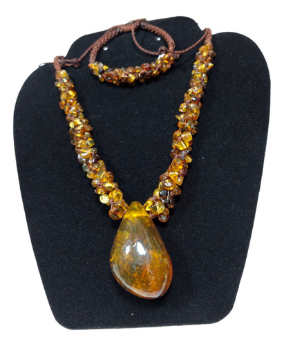 Set De Collar-pulsera-aretes Con Ámbar Auténticos