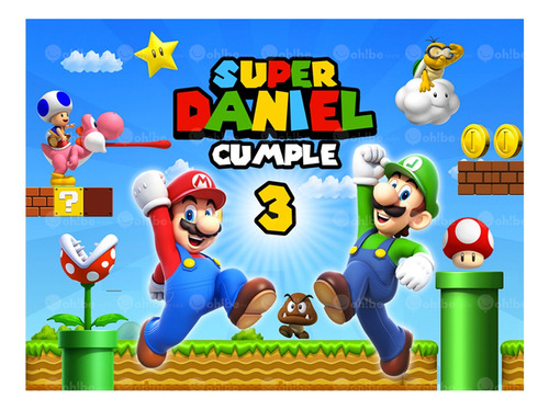 Panel Cumpleaños Fiesta Mario Bros Lona Personalizada 2x150