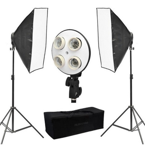 Kit 2 Soft Box Soquete E27 Quadruplo 50 X 70 + 2 Tripés 2mts