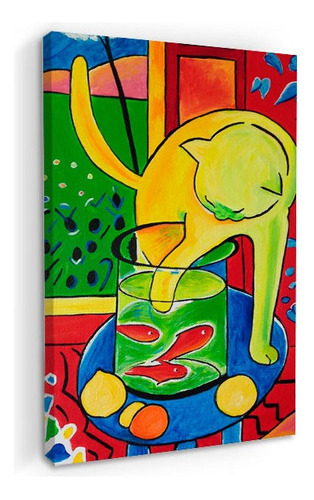 Cuadro Canvas Canvas El Gato Con El Pez Rojo Henri Matisse Color Natural Armazón Natural