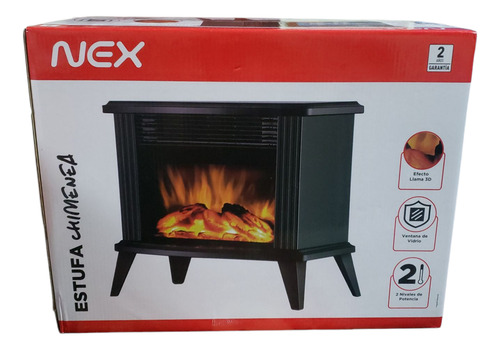 Estufa Chimenea Nex Efecto Llama 3d 2 Niveles Color Negro