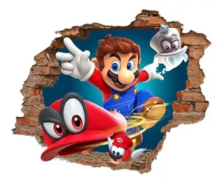 Vinilo Pared Rota 3d Super Mario Odyssey 1,20x0,96