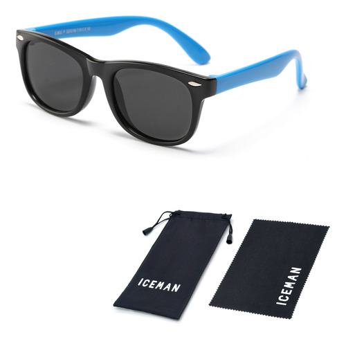 Óculos De Sol Infantil Flexível Polarizado Uv400 Iceman 476 Cor Preto/Azul