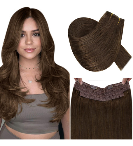 Runature Extensiones De Cabello Humano Con Alambre Marron De