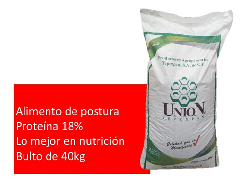 Alimento De Postura Gallina 18% & Productores Tepexpan 