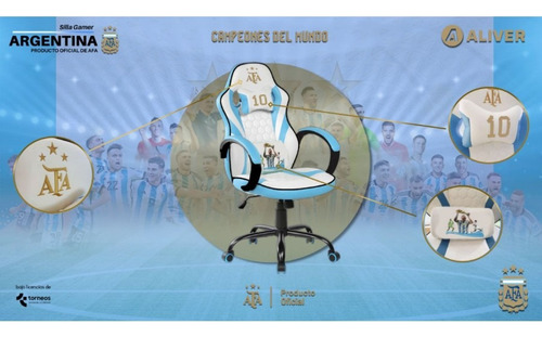 Imagen 3 de 5 de Silla Gamer Aliver Afa Oficial 3 Estrellas Celeste Y Blanca