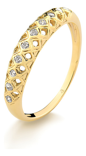 Anel Em Ouro 18k Com 15 Pontos De Diamante Aro 24