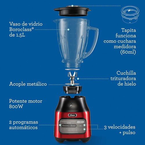 Licuadora Oster® Reversible 3 Velocidades + Pulso Blstpegcrt