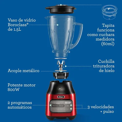 Licuadora Oster® Reversible 3 Velocidades + Pulso Blstpegcrt