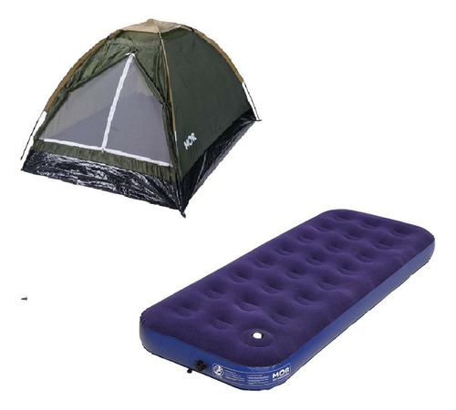 Barraca Camping Iglu 2 Verde+colchão Solteiro Inflável Mor