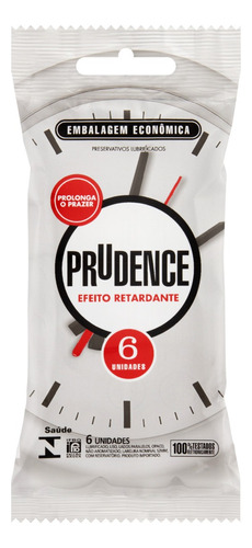 Preservativo Masculino Lubrificado Efeito Retardante Prudence Pacote 6 Unidades Embalagem Econômica