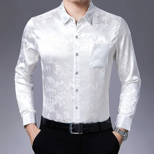 Camisa De Satén De Seda Con Estampado Floral Para Hombre