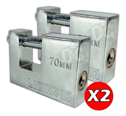 Imagen 1 de 4 de Candado Acero Macizo 70mm Pack X 2 Traba Horizontal 3 Llaves