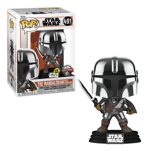 The Mandalorian W/ Darksaber Funko Pop 491 Metalico Original