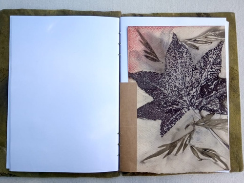Cuaderno Artístico, Con Impresión Vegetal. Verde Fumee