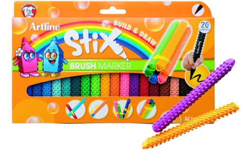 Artline Stix Brush Markers, Juego 20 Colores Surtidos
