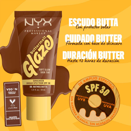Base de maquillaje líquida NYX Professional Makeup GLAZE TINT Spring Base de Maquillaje tono nutmeg butta - 30mL 30g