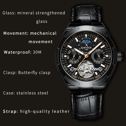 Reloj Automático Con Cronógrafo Luminoso Kinyued Para Hombre Color De La Correa Marrón