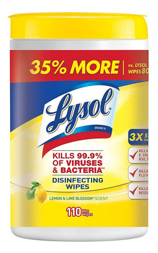 Toallitas Desinfectantes Lysol, Flor De Limón Y Lima, 110 Un