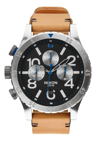Reloj Nixon Hombre Azul The Sentry Leather Azul A1051524 Color de la correa Beige / Plateado / Azul