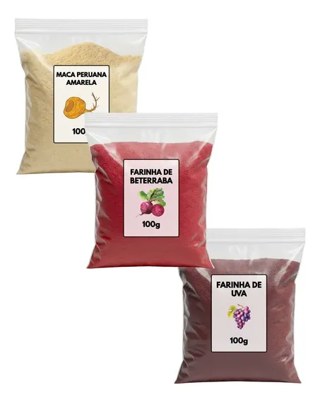 Kit Beterraba Maca Peruana Vermelha E Farinha De Uva 100g