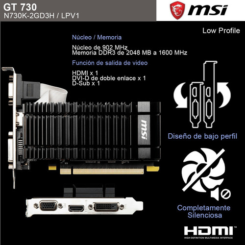 Placa de video Nvidia MSI GeForce 700 Series GT 730 N730K-2GD3H/LPV1 2GB