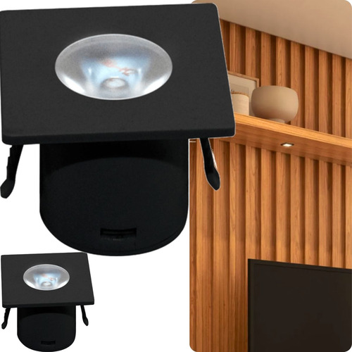 Kit 2 Mini Spot Led Quadrada 1w 3000k Preto Moveis Biv Kian