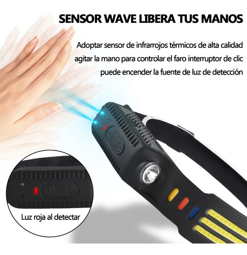 Moreka 3pcs Lámpara De Cabeza, 400lm M-8113 Lampara Táctica De Cabeza Recargable Con Sensor Tricolor, Lámpara Portátil Led 0.para Ciclismo Camping Pesca Y Bricolaje