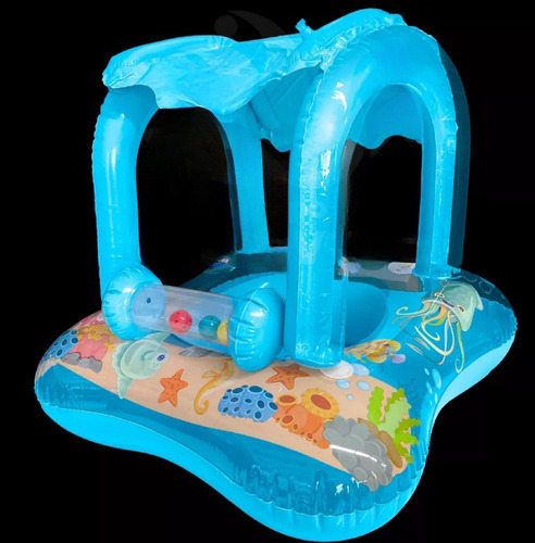 Salvavidas Inflable Infantil Azul Con Techo Para Bebé Acuati