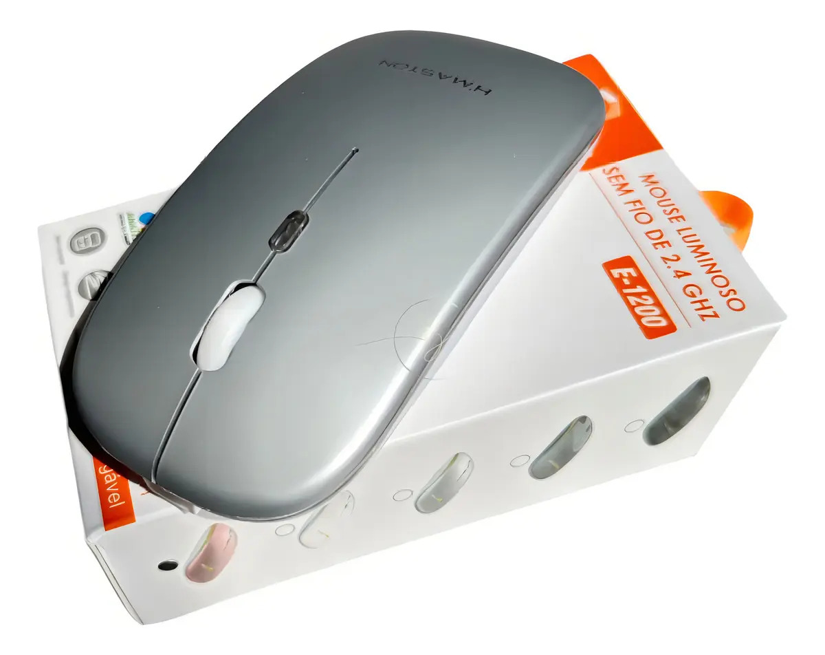 Mouse Recarregável Sem Fio H'maston E-1200 Bluetooth Ergonômico Prata